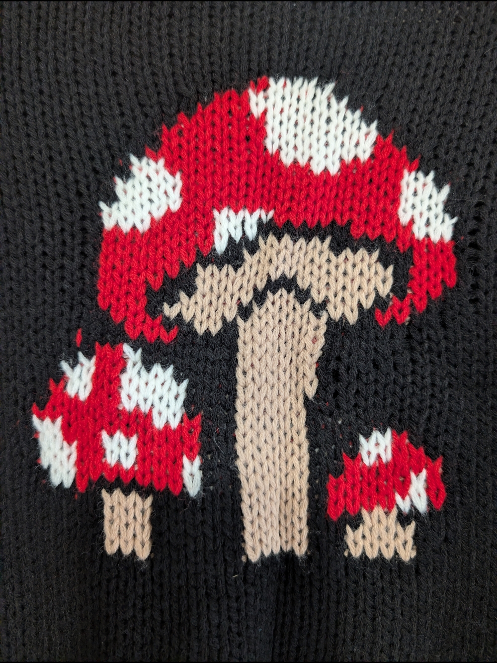 Rue21 Black Knit Sweater with Red Mushroom Motif Size Small - Picture 2 of 5